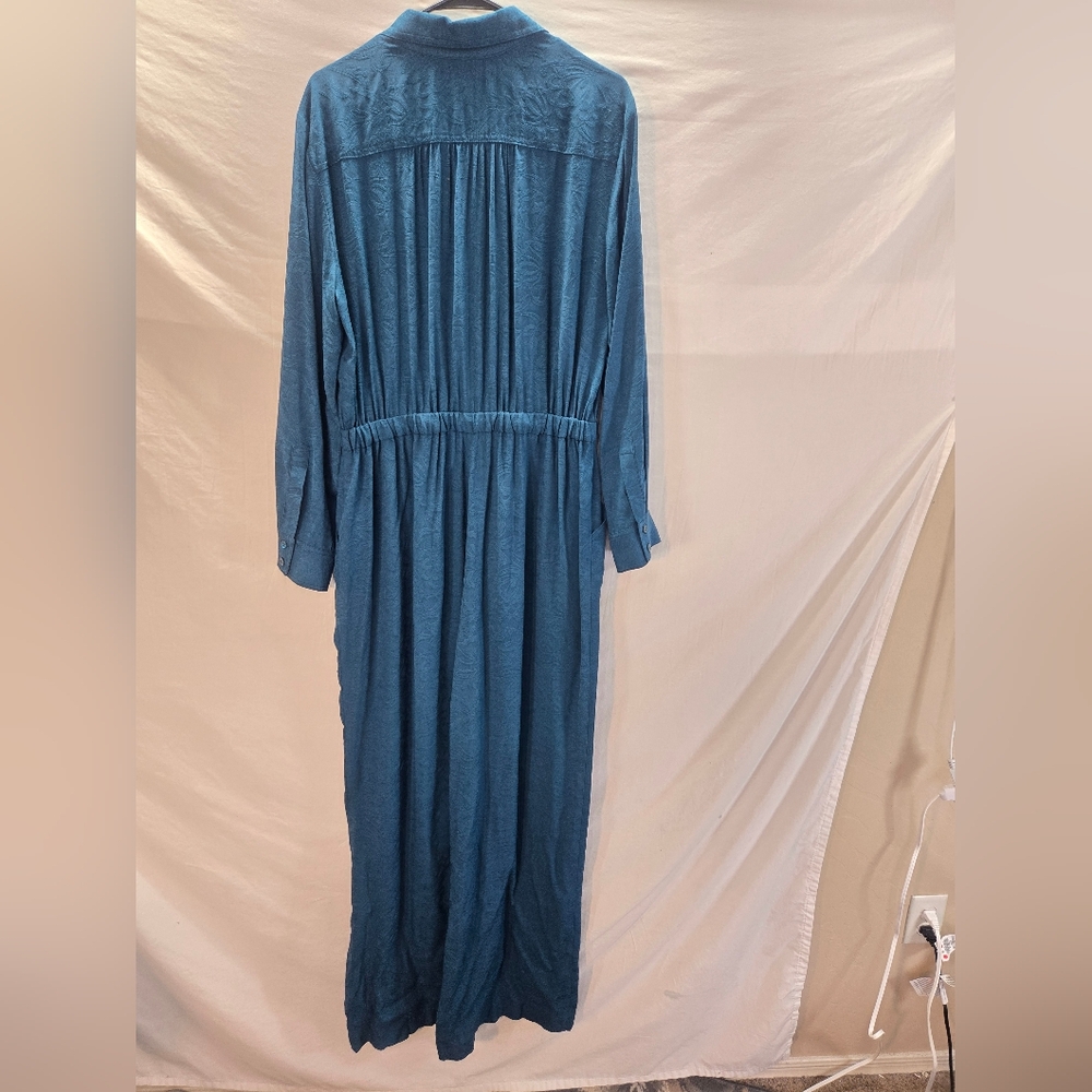 Trina Turk Banita Women's 12 Teal Green Floral Jacquard Wide Leg Jumpsuit New - Picture 6 of 8